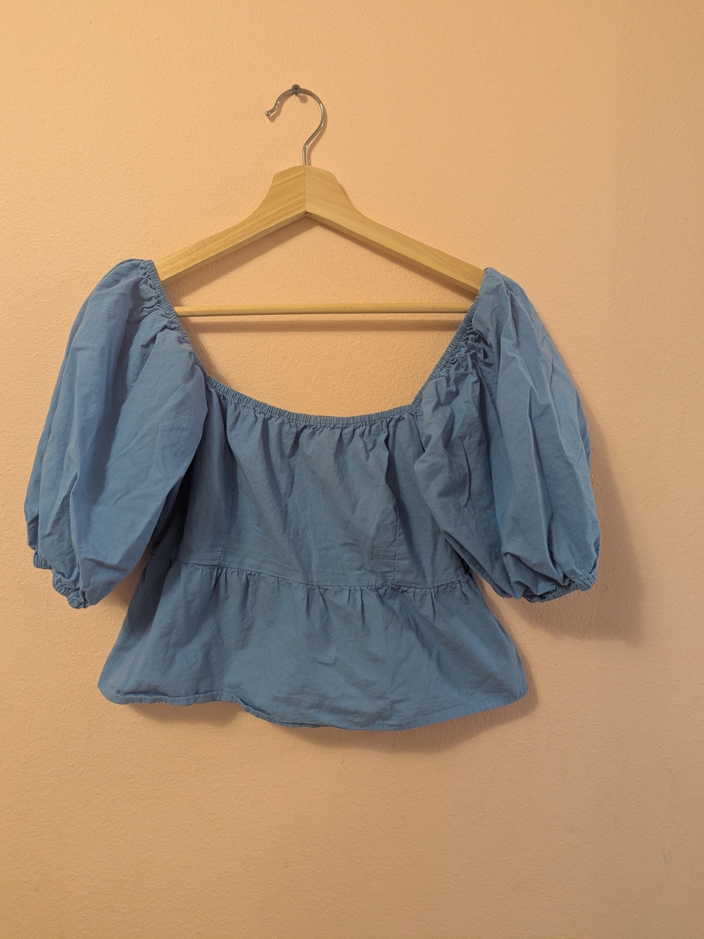 Light Blue Puff Sleeve Peasant Top